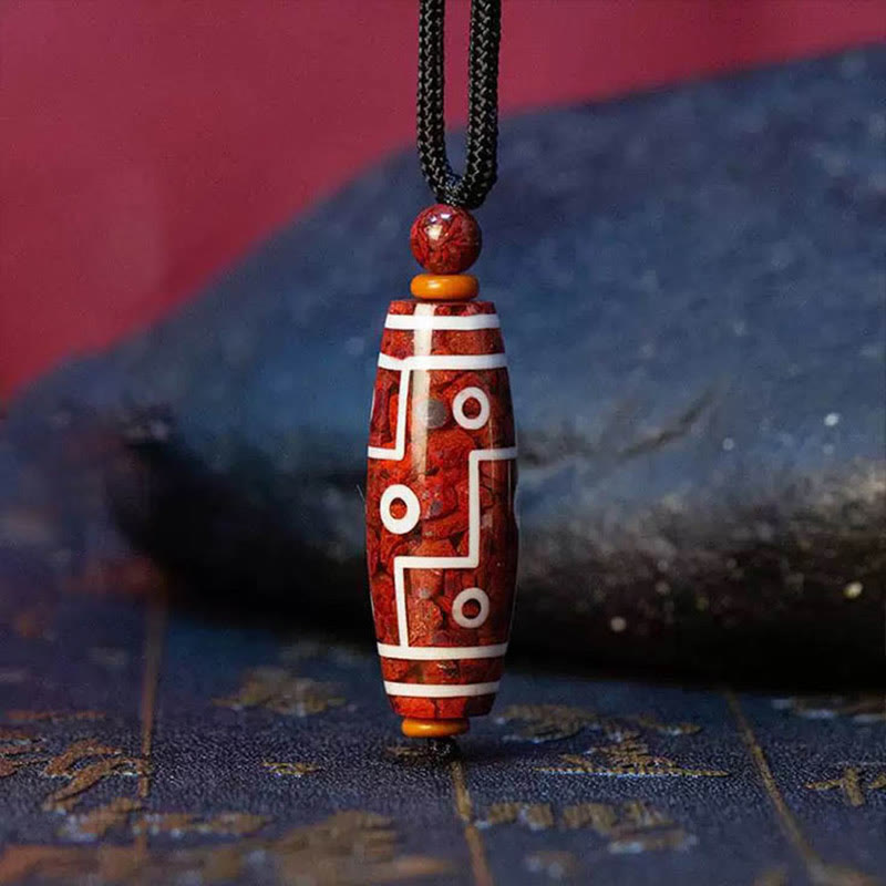 Buddha Stones Cinnaber Negenoog Dzi Kraal Ketting Hanger - Dzi Bead Silver Stamping-Lanyard wordt willekeurig meegeleverd. - image 2