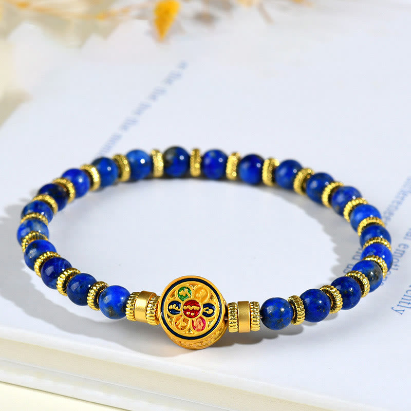 Buddha Stones Natuurlijke Lazuriet Lapis Lazuli Om Mani Padme Hum kraal Armband - Lazuriet (Polsomtrek: 14-16 cm) - image 0