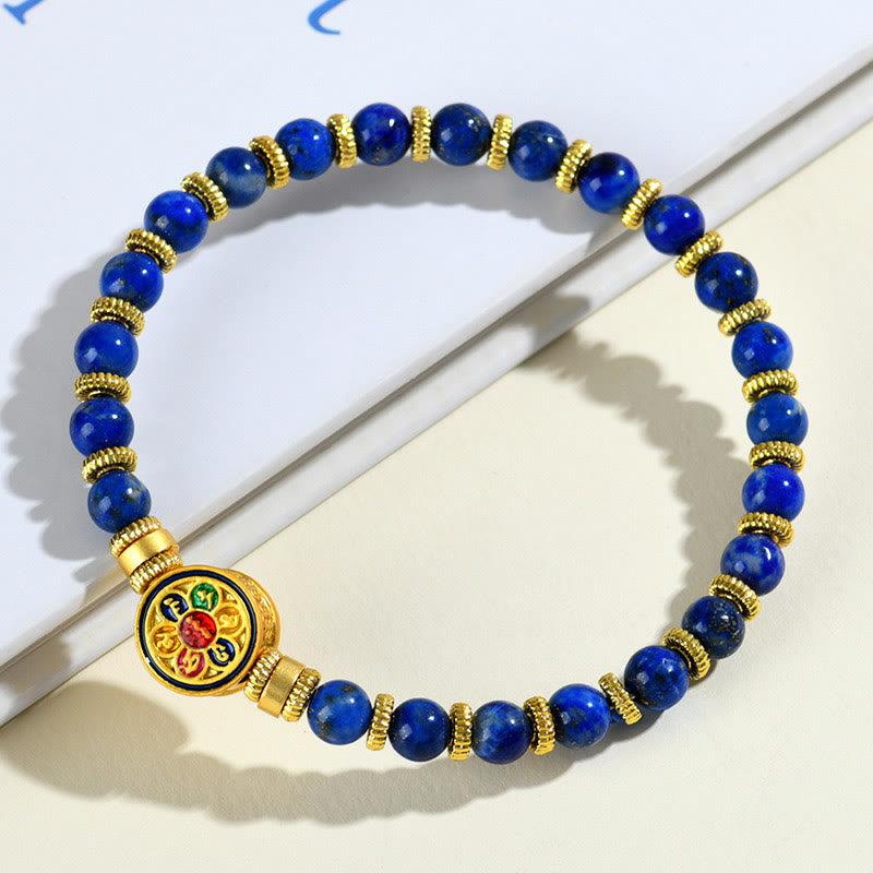 Buddha Stones Natuurlijke Lazuriet Lapis Lazuli Om Mani Padme Hum kraal Armband - image 1
