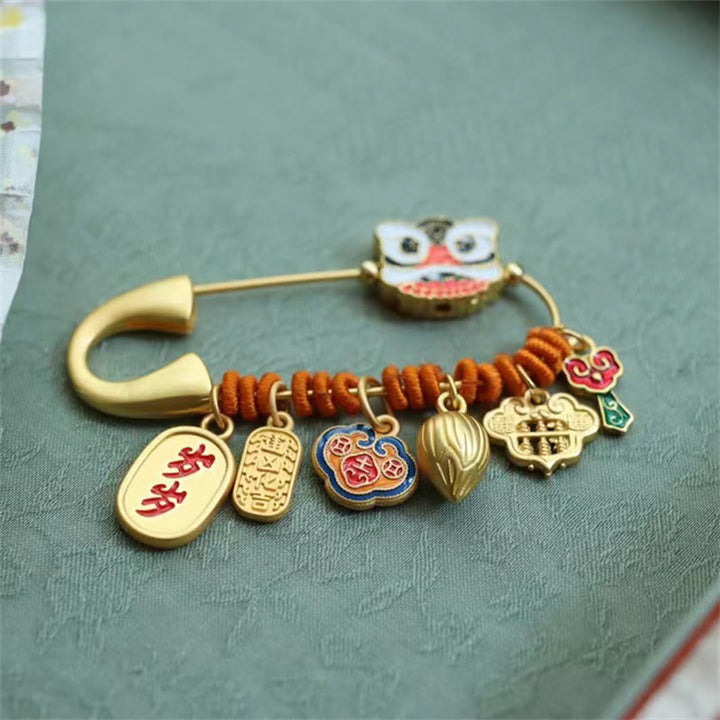 Buddha Stones Dansende Leeuw Lotusknop Koperen Broche - image 1