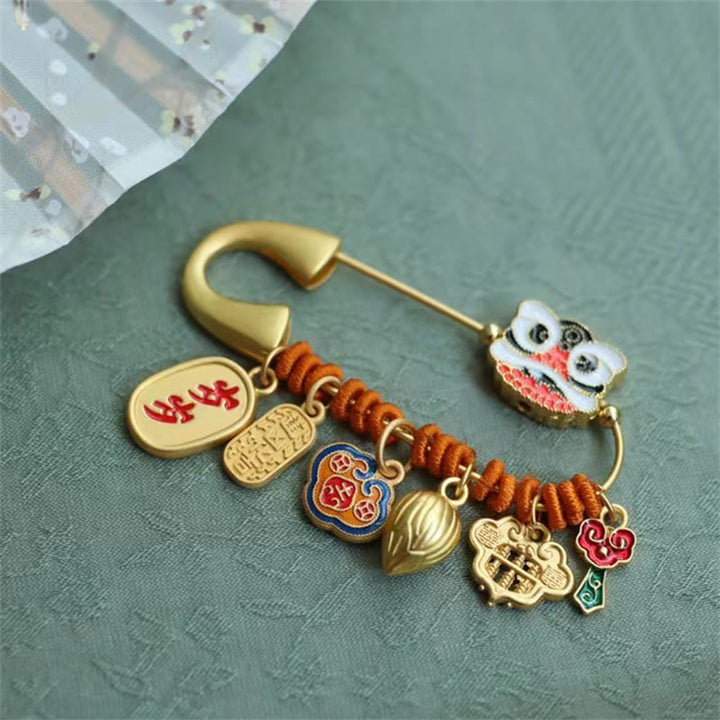 Buddha Stones Dansende Leeuw Lotusknop Koperen Broche - Dansende leeuw 20*58mm - image 0