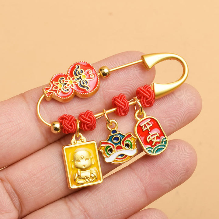Buddha Stones Broche met dansende kalebas, Lion Fu-personage, symbool voor veiligheid en welzijn. - Kalebas Dansende Leeuw - image 0