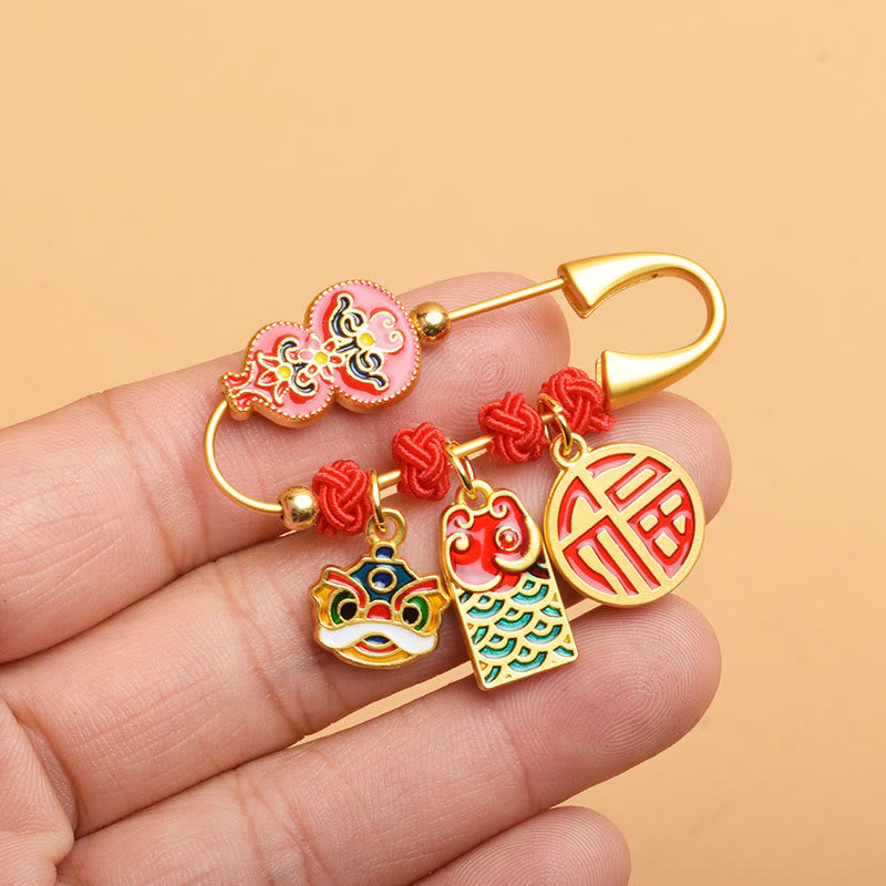 Buddha Stones Broche met dansende kalebas, Lion Fu-personage, symbool voor veiligheid en welzijn. - Kalebas Fu-personage - image 1