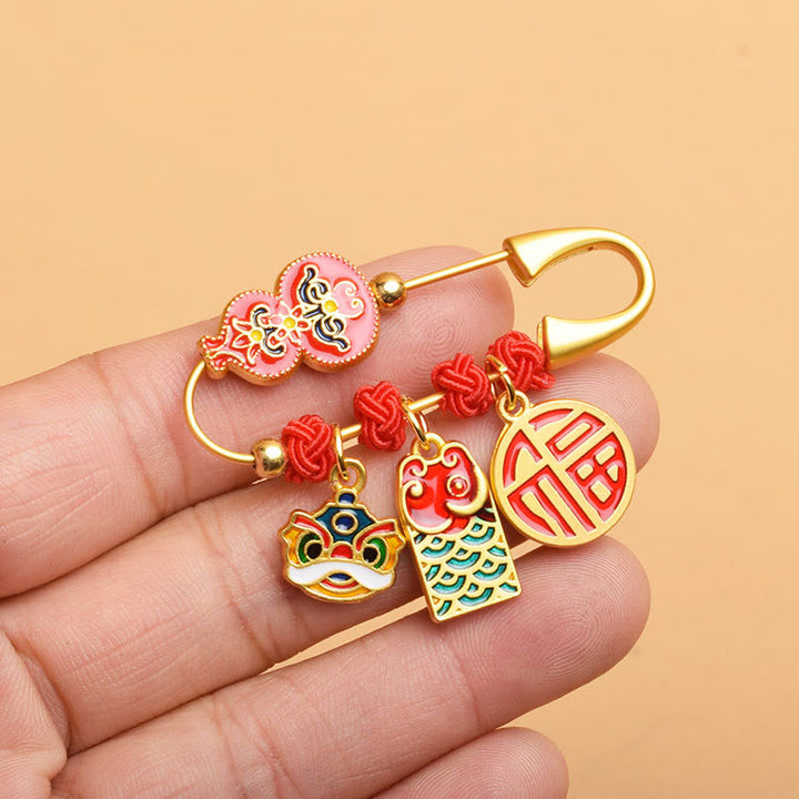 Buddha Stones Broche met dansende kalebas, Lion Fu-personage, symbool voor veiligheid en welzijn. - Kalebas Fu-personage - image 1