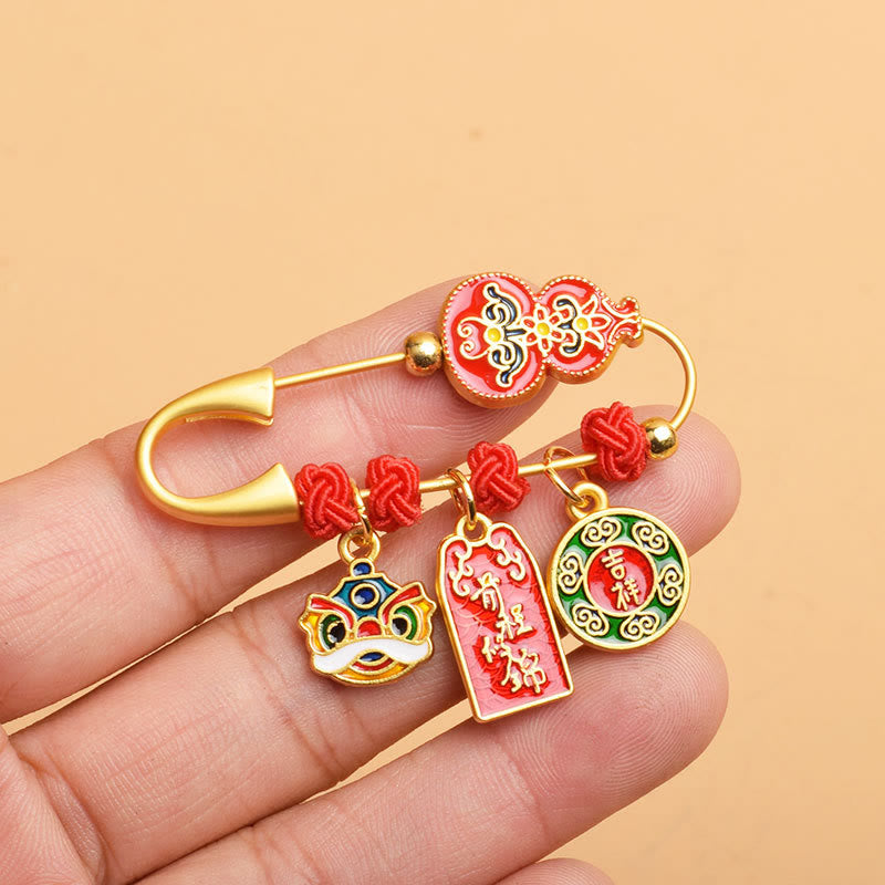 Buddha Stones Broche met dansende kalebas, Lion Fu-personage, symbool voor veiligheid en welzijn. - Kalebas Vooruitzicht Volledige lengte Fortuin - image 3