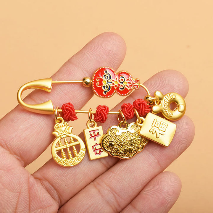 Buddha Stones Broche met dansende kalebas, Lion Fu-personage, symbool voor veiligheid en welzijn. - Kalebas gelukszak - image 4