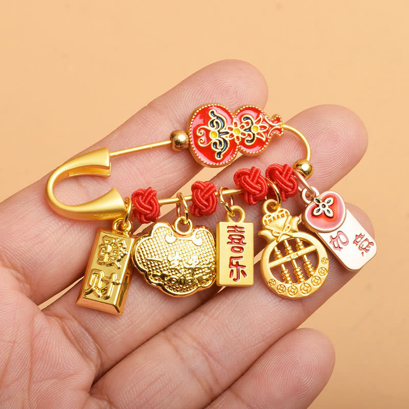 Buddha Stones Broche met dansende kalebas, Lion Fu-personage, symbool voor veiligheid en welzijn. - Kalebas Kaki Abacus - image 5