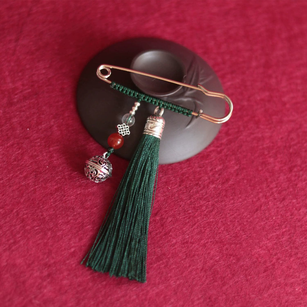 Buddha Stones Retro Broche met klokvormige kwastjes - Donkergroen - image 0