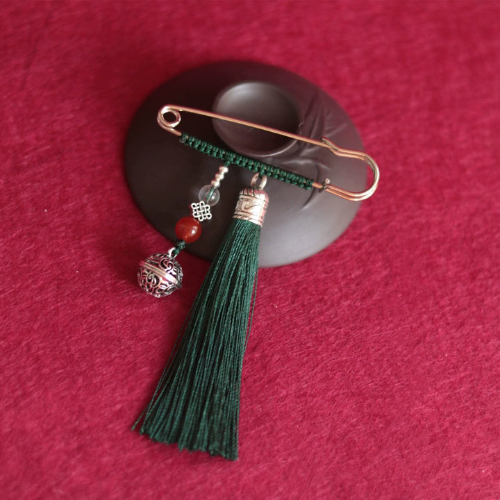 Buddha Stones Retro Broche met klokvormige kwastjes - Donkergroen - image 0