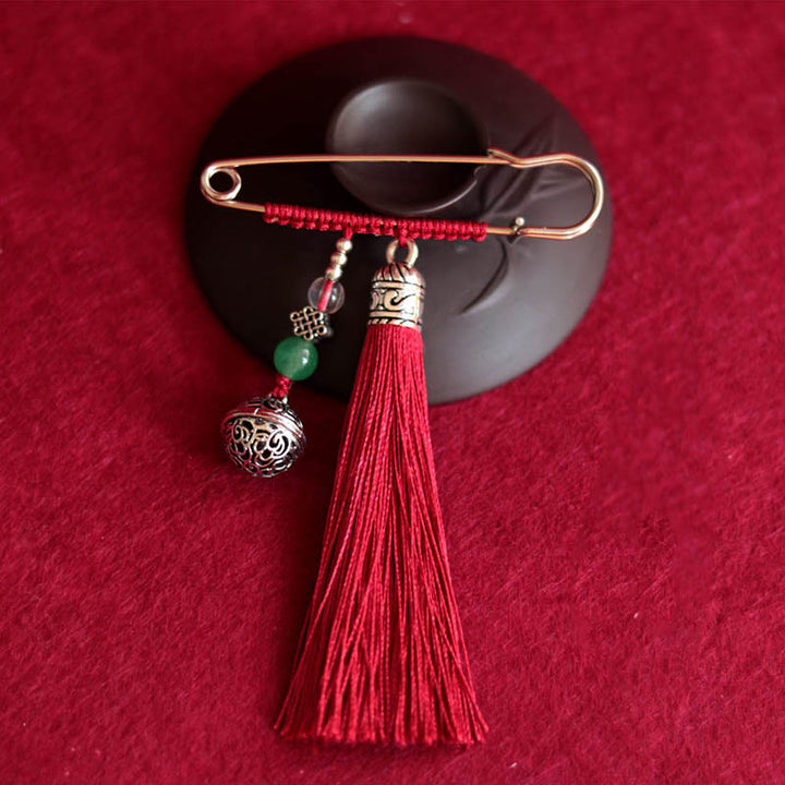 Buddha Stones Retro Broche met klokvormige kwastjes - Wijnrood - image 2