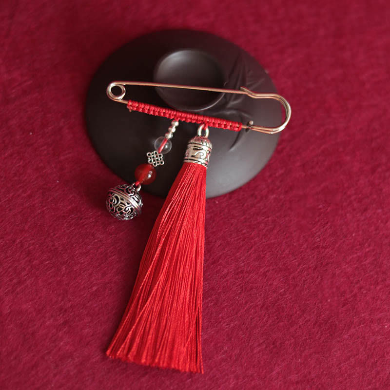 Buddha Stones Retro Broche met klokvormige kwastjes - Rood - image 3