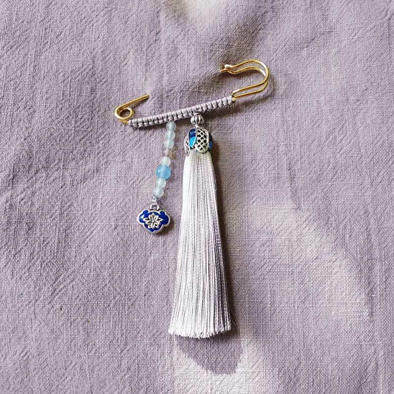 Buddha Stones Vintage chalcedoon kralen kwastjes positieve Broche - Lichtgrijs - image 1
