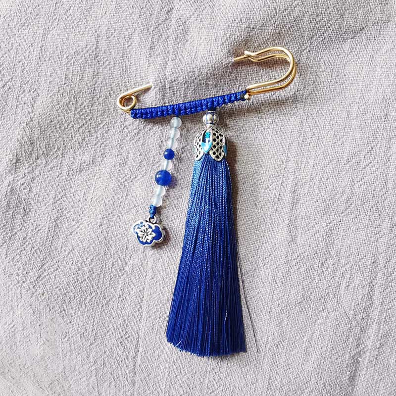 Buddha Stones Vintage chalcedoon kralen kwastjes positieve Broche - Koningsblauw - image 6