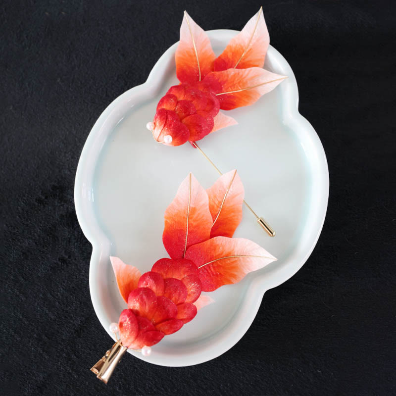 Buddha Stones Handgemaakte Yangzhou fluwelen bloem broche van moerbeizijde met rode koi- Broche - image 15