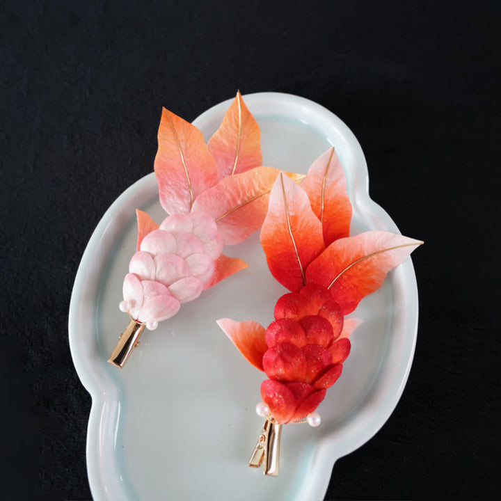 Buddha Stones Handgemaakte Yangzhou fluwelen bloem broche van moerbeizijde met rode koi- Broche - image 9