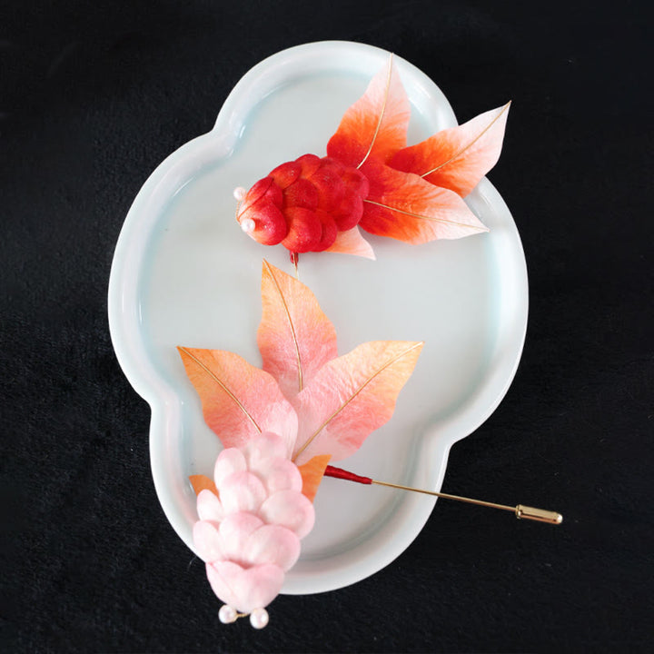 Buddha Stones Handgemaakte Yangzhou fluwelen bloem broche van moerbeizijde met rode koi- Broche - image 17