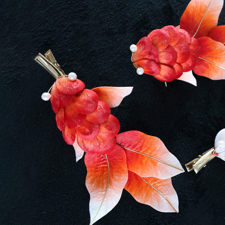 Buddha Stones Handgemaakte Yangzhou fluwelen bloem broche van moerbeizijde met rode koi- Broche - image 12
