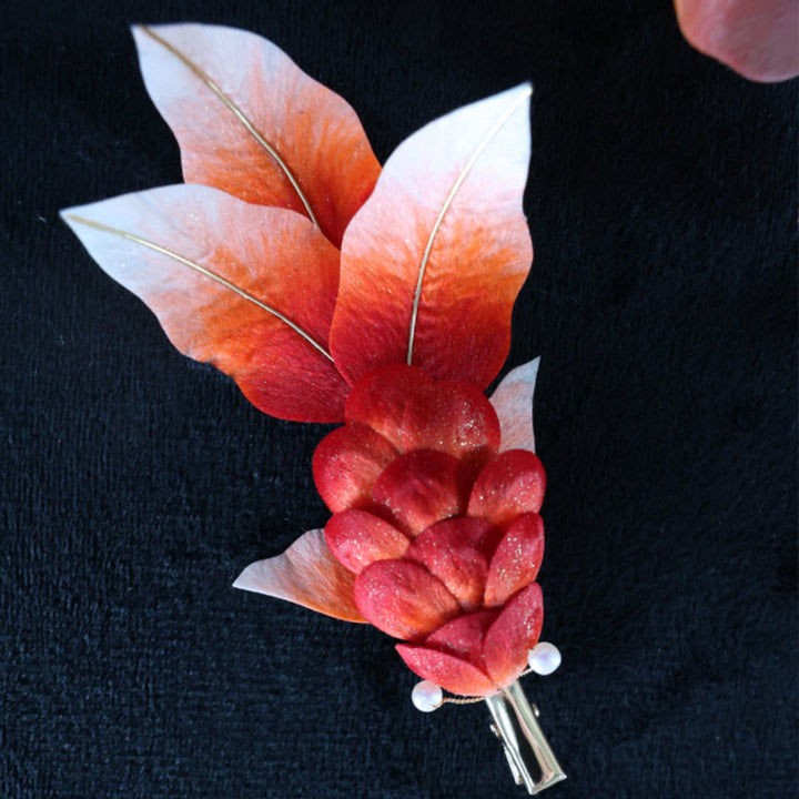 Buddha Stones Handgemaakte Yangzhou fluwelen bloem broche van moerbeizijde met rode koi- Broche - image 10