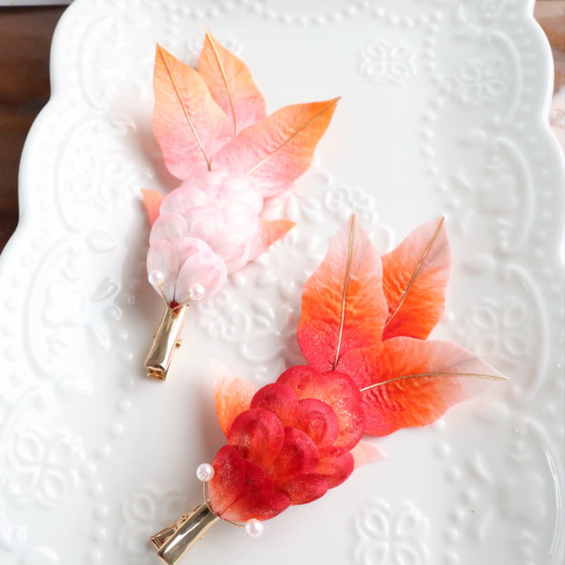 Buddha Stones Handgemaakte Yangzhou fluwelen bloem broche van moerbeizijde met rode koi- Broche - image 6