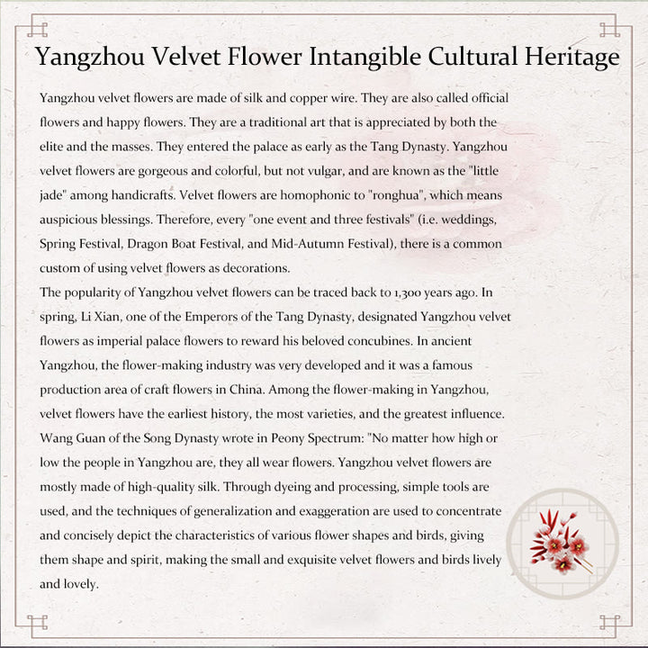 Buddha Stones Handgemaakte Yangzhou fluwelen bloem Broche van moerbeizijde met perzikbloesem - image 11