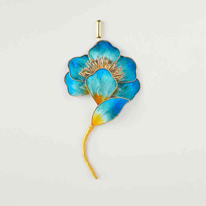 Buddha Stones Handgemaakte Broche met een bloem van fluweel, gemaakt van moerbeizijde en in de vorm van een blauwe bloem. - Blauwe bloem - image 0