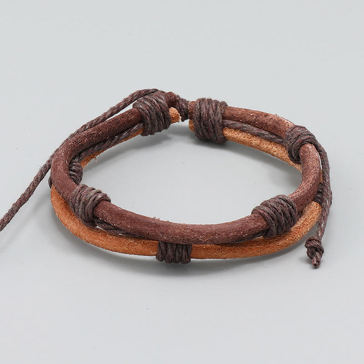 Buddha Stones Vintage leren, handgeweven armband van henneptouw . - Touw van leer en hennep (Polsomtrek: 15-23 cm) - image 0