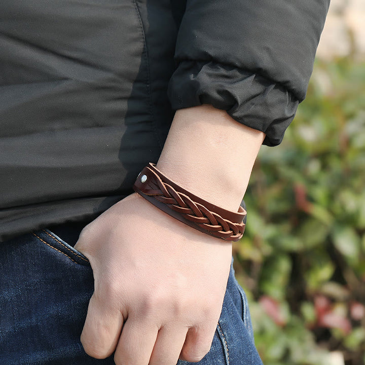 Buddha Stones Vintage geweven leren Armband met verstelbare gesp - image 4