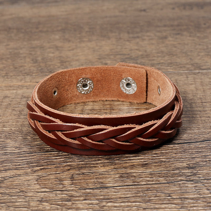 Buddha Stones Vintage geweven leren Armband met verstelbare gesp - image 2