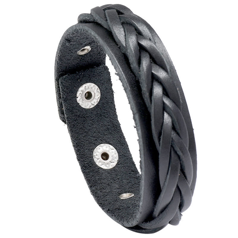 Buddha Stones Vintage geweven leren Armband met verstelbare gesp - Zwart (Polsomtrek: 17-19 cm) - image 6