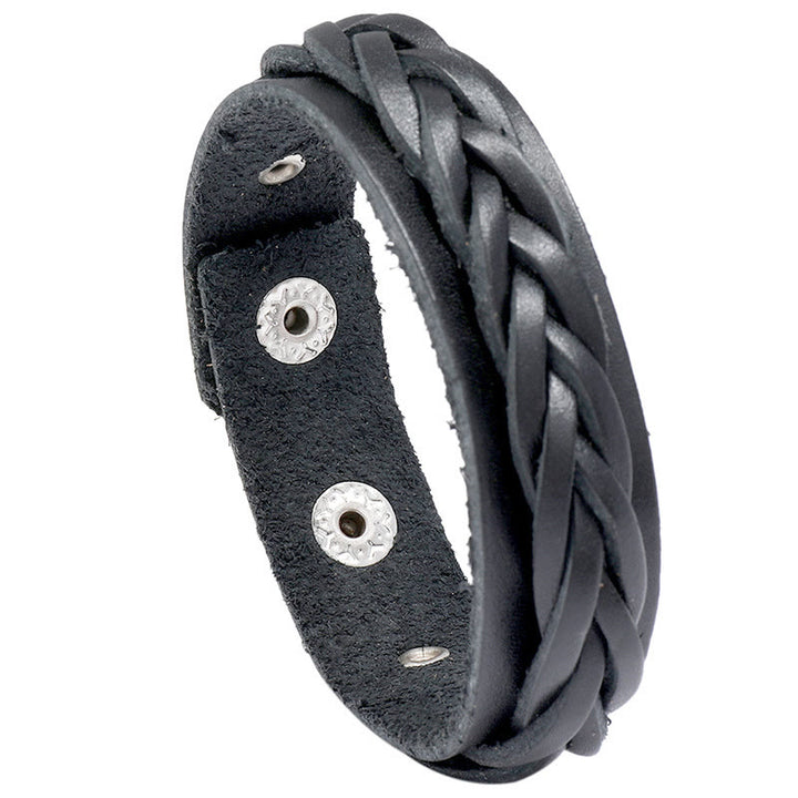 Buddha Stones Vintage geweven leren Armband met verstelbare gesp - Zwart (Polsomtrek: 17-19 cm) - image 6