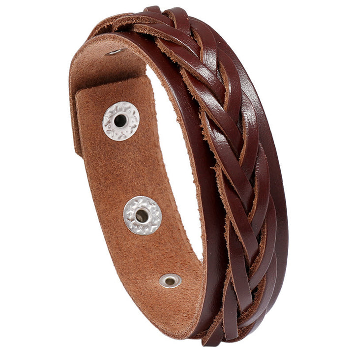 Buddha Stones Vintage geweven leren Armband met verstelbare gesp - Bruin (Polsomtrek: 17-20 cm) - image 1