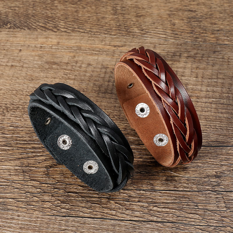 Buddha Stones Vintage geweven leren Armband met verstelbare gesp - image 0