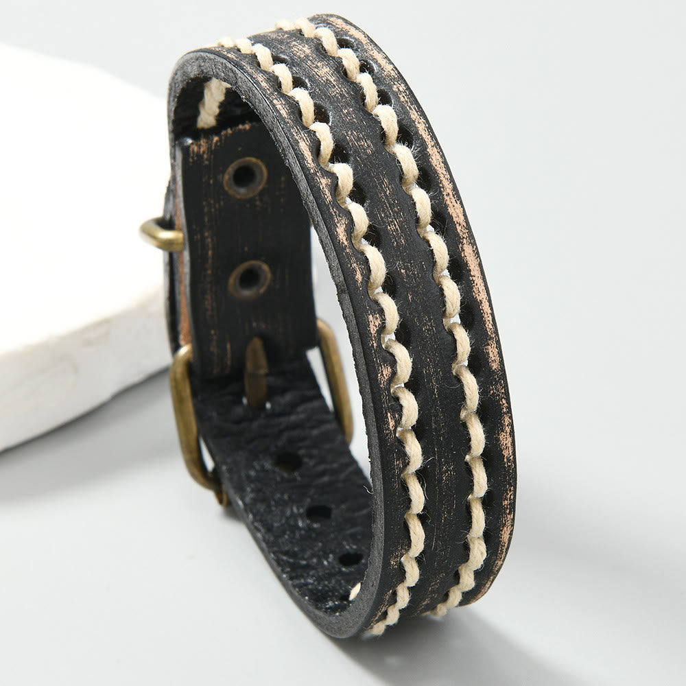 Buddha Stones Vintage leren Armband met verstelbare gesp - Zwart (Polsomtrek: 17-20 cm) - image 4