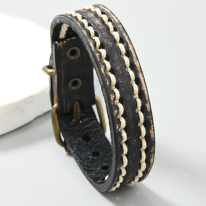 Buddha Stones Vintage leren Armband met verstelbare gesp - Zwart (Polsomtrek: 17-20 cm) - image 4