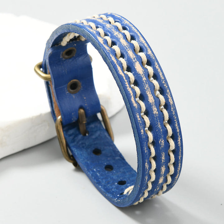 Buddha Stones Vintage leren Armband met verstelbare gesp - Lichtblauw (Polsomtrek: 17-20 cm) - image 8