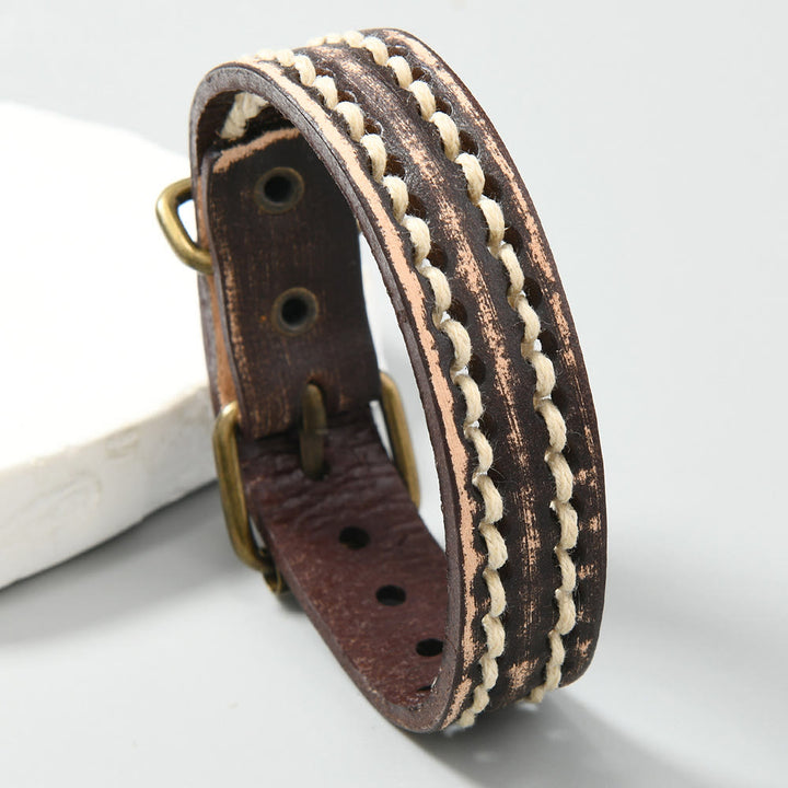 Buddha Stones Vintage leren Armband met verstelbare gesp - Bruin (Polsomtrek: 17-20 cm) - image 13