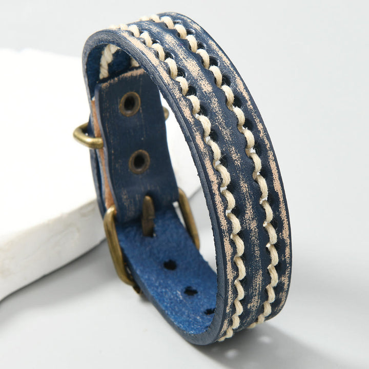 Buddha Stones Vintage leren Armband met verstelbare gesp - Donkerblauw (Polsomtrek: 17-20 cm) - image 10