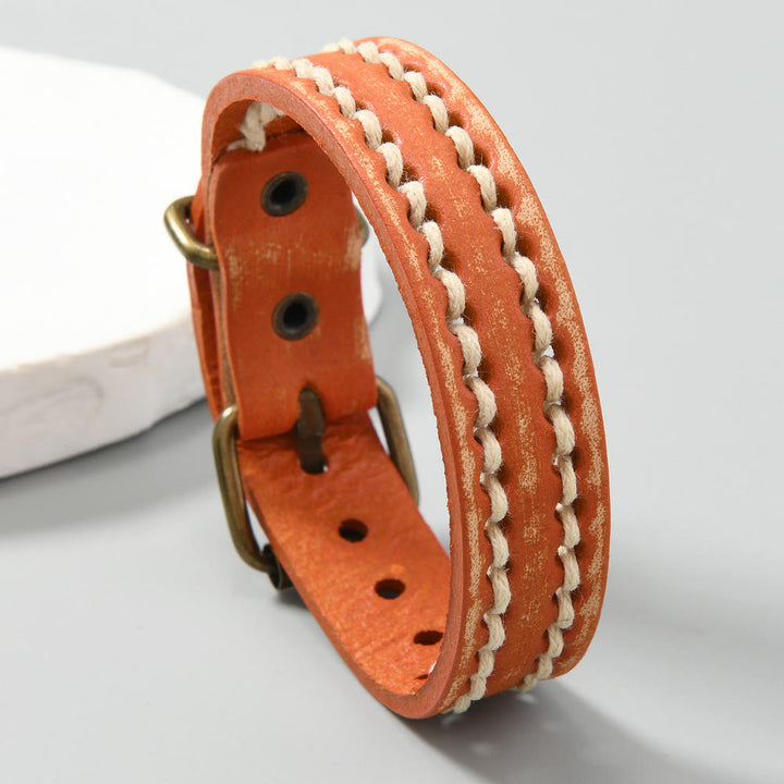 Buddha Stones Vintage leren Armband met verstelbare gesp - Oranje (Polsomtrek: 17-20 cm) - image 19
