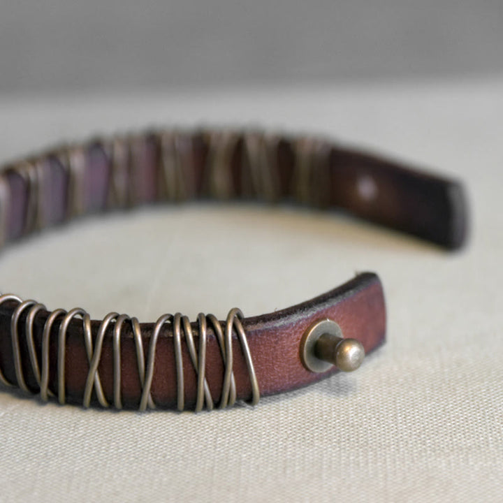 Buddha Stones Vintage leren balansarmband met koperen en messing Armband - image 2