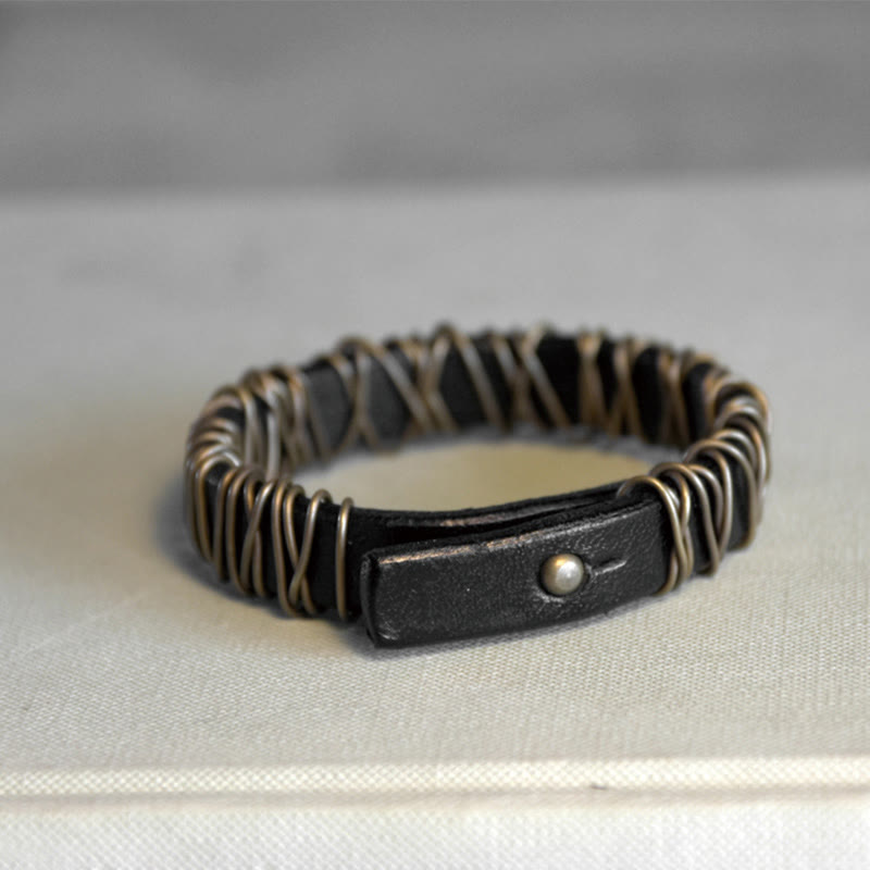 Buddha Stones Vintage leren balansarmband met koperen en messing Armband - image 14