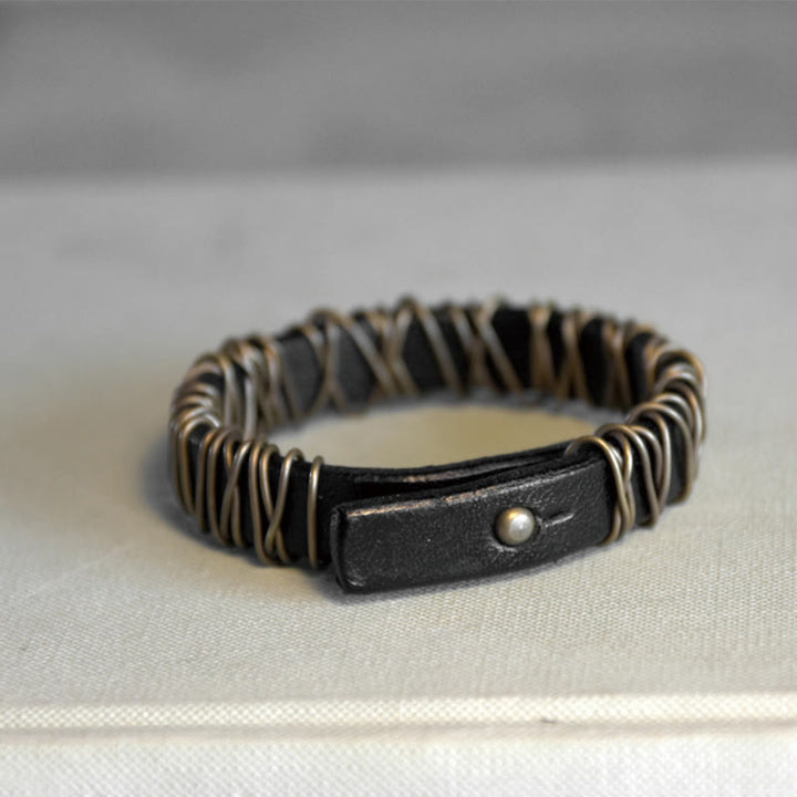 Buddha Stones Vintage leren balansarmband met koperen en messing Armband - image 14