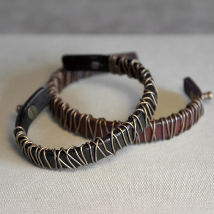 Buddha Stones Vintage leren balansarmband met koperen en messing Armband - image 25