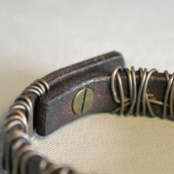 Buddha Stones Vintage leren balansarmband met koperen en messing Armband - image 7