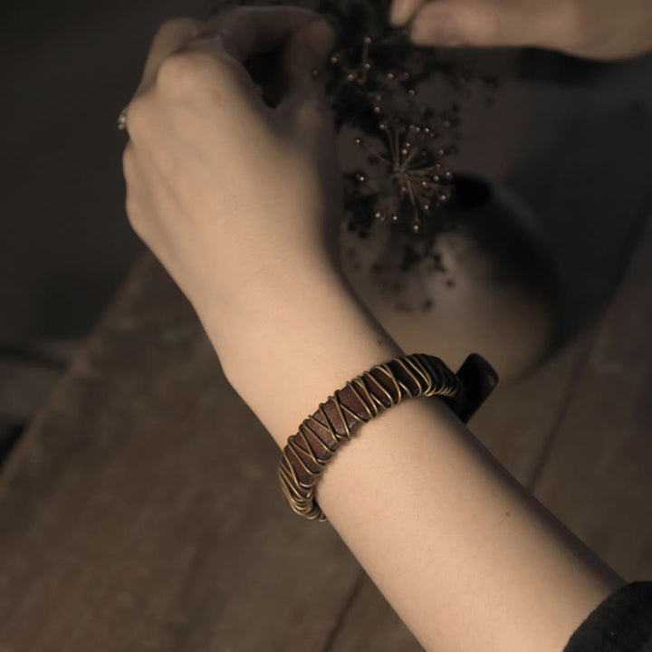 Buddha Stones Vintage leren balansarmband met koperen en messing Armband - image 3