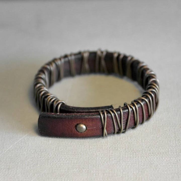 Buddha Stones Vintage leren balansarmband met koperen en messing Armband - image 6