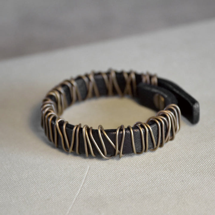 Buddha Stones Vintage leren balansarmband met koperen en messing Armband - image 15