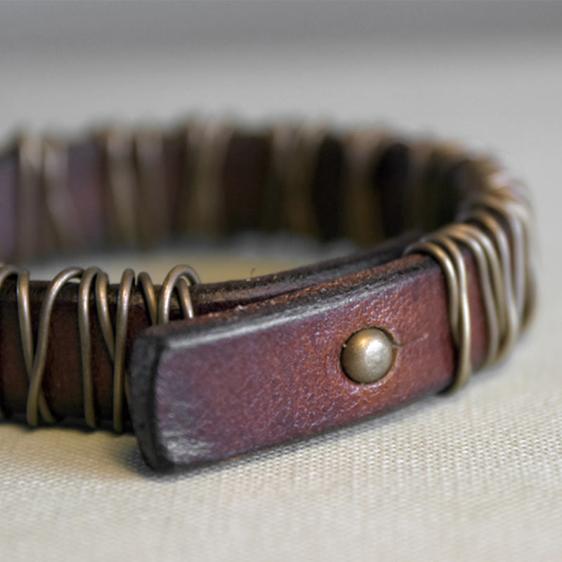 Buddha Stones Vintage leren balansarmband met koperen en messing Armband - image 8