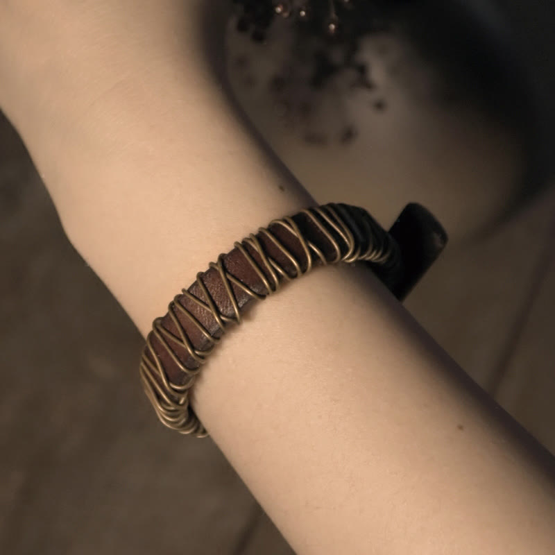 Buddha Stones Vintage leren balansarmband met koperen en messing Armband - image 9