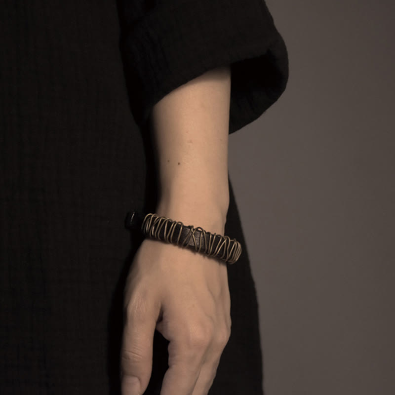 Buddha Stones Vintage leren balansarmband met koperen en messing Armband - image 20