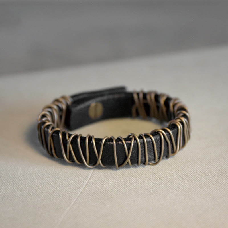 Buddha Stones Vintage leren balansarmband met koperen en messing Armband - Zwart - 17-17,6 cm - image 12